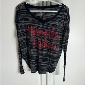 Nebraska Huskers Women's Black and Red Striped Top